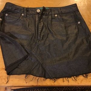 Black Denim Fringe Mini Skirt